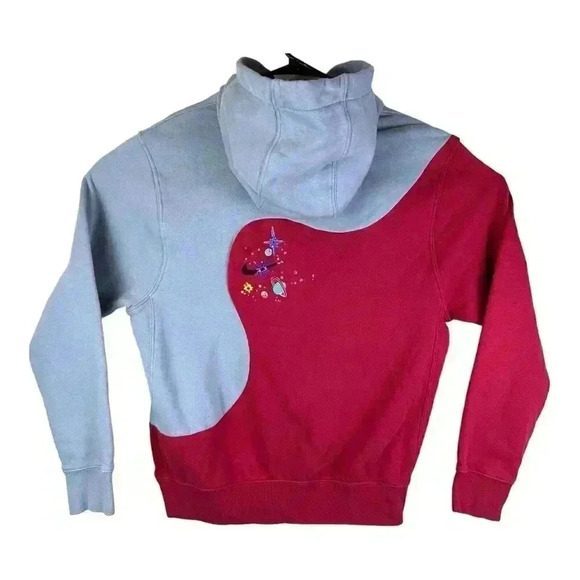 Nike Sportswear Club Galaxy Pullover Hoodie Sweatshirt Red Gray Embroidered Med - Picture 5 of 12
